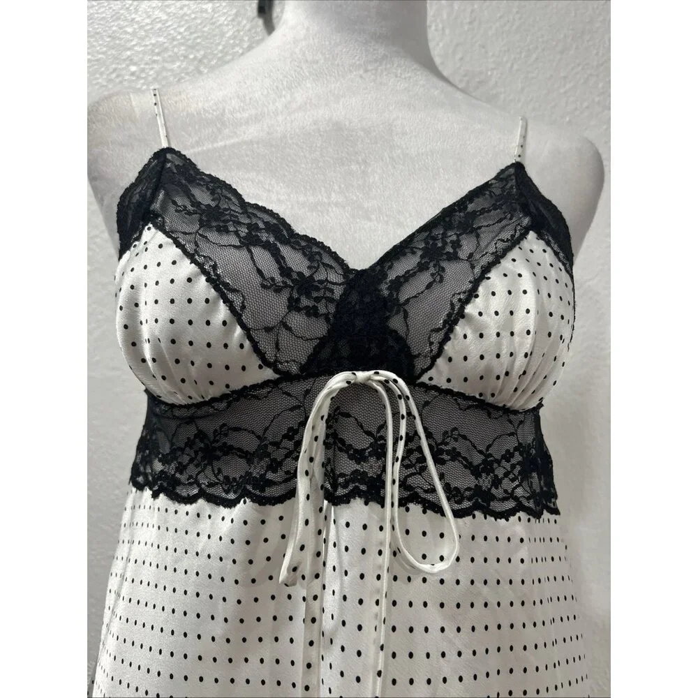 Vtg VICTORIA’S SECRET White Polka Dot  Satin Babydoll Cami Top Fairy Y2k 2000s M - Picture 3 of 12